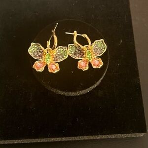 14kt gold plated butterfly huggie earrings with genuine swarovski elements